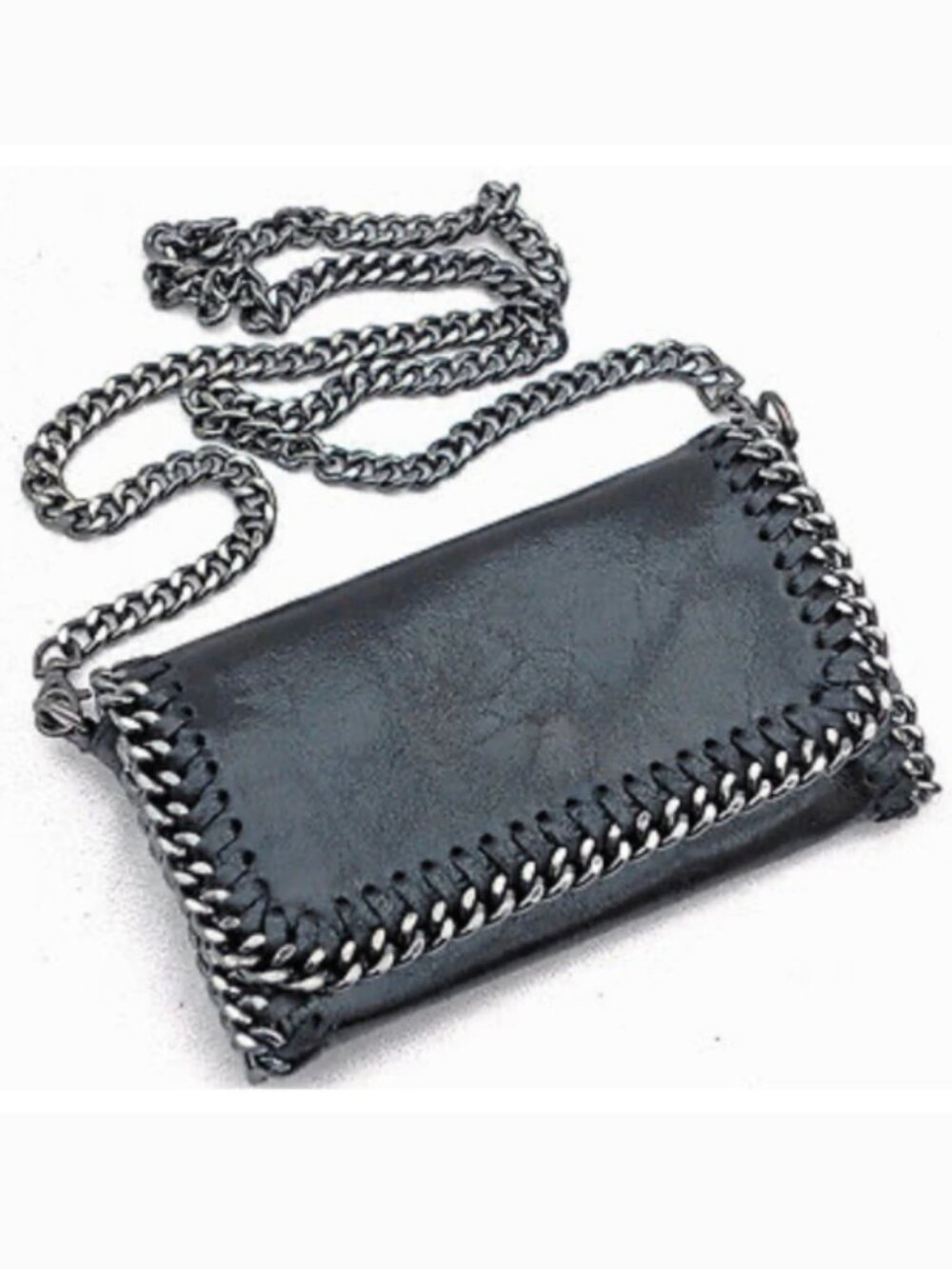 Borse in Pelle Clutch Genuine Leather Black Cross Body Chain Made in Italy